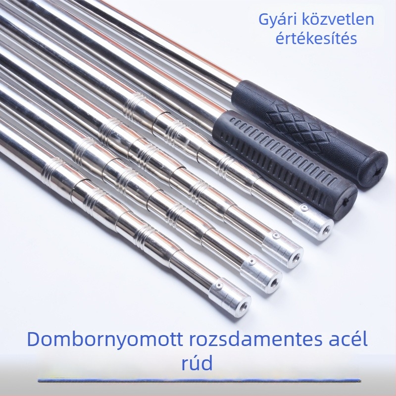 Rozsdamentes acélból készült teleszkópos hálónyél rel(ief)es fejrész, M8, vastított kivitel, 3-4 m hosszú