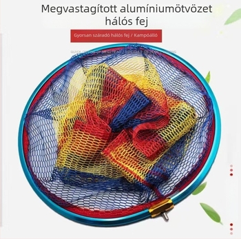 Könnyű horgász hálófej alumíniumötvözetből, mélyített és vastagított, megelőzi a csomósodást, 8 mm nyílású nano háló
