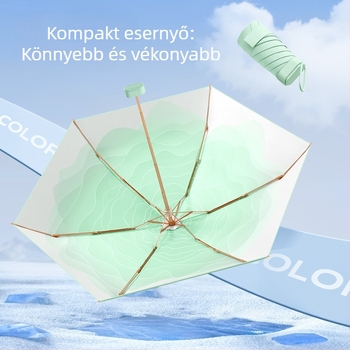 6 bordás összecsukható esernyő, 210T anyagú vászon, UPF50+ UV védelem, alumínium tengely, rostos bordák, manuális nyitás/zárás