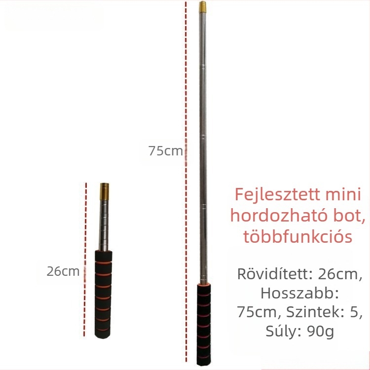 Rozsdamentes acél mini zseb teleszkópos horgászbot zárócsuklóval és kanál fejjel a hálóhoz