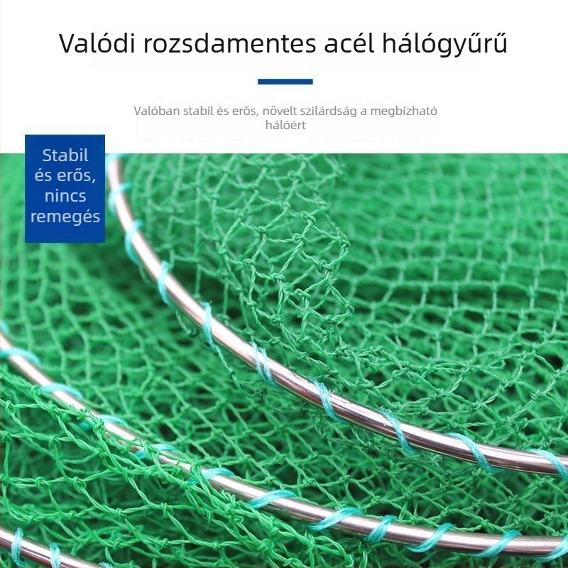 Horgász hálófej rozsdamentes acélból, kézzel szőtt, ultra finom hálóval