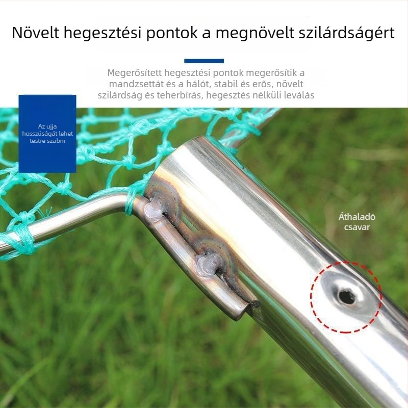 Horgász hálófej rozsdamentes acélból, kézzel szőtt, ultra finom hálóval