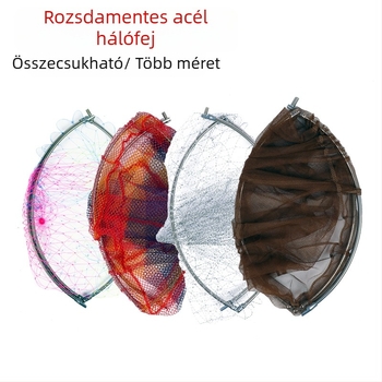 Összecsukható rozsdamentes acél horgász hálófej, sűrű hálóval