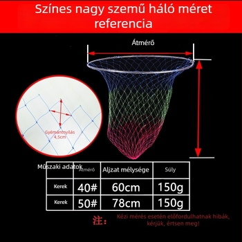 Összecsukható rozsdamentes acél horgász hálófej, sűrű hálóval