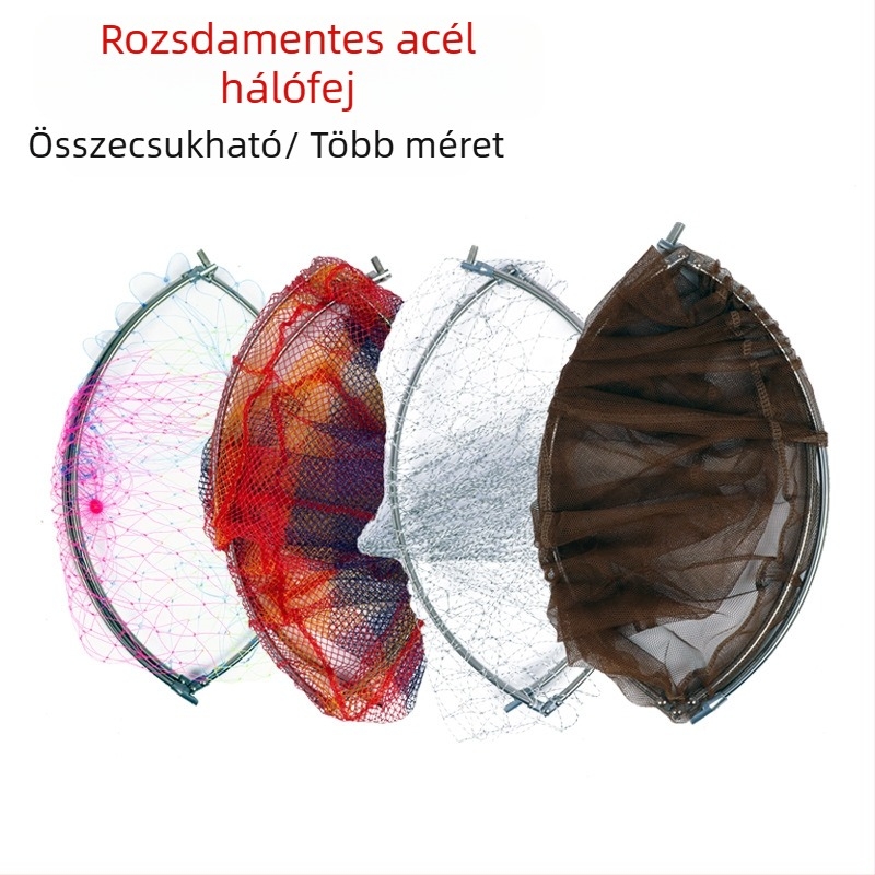 Összecsukható rozsdamentes acél horgász hálófej, sűrű hálóval
