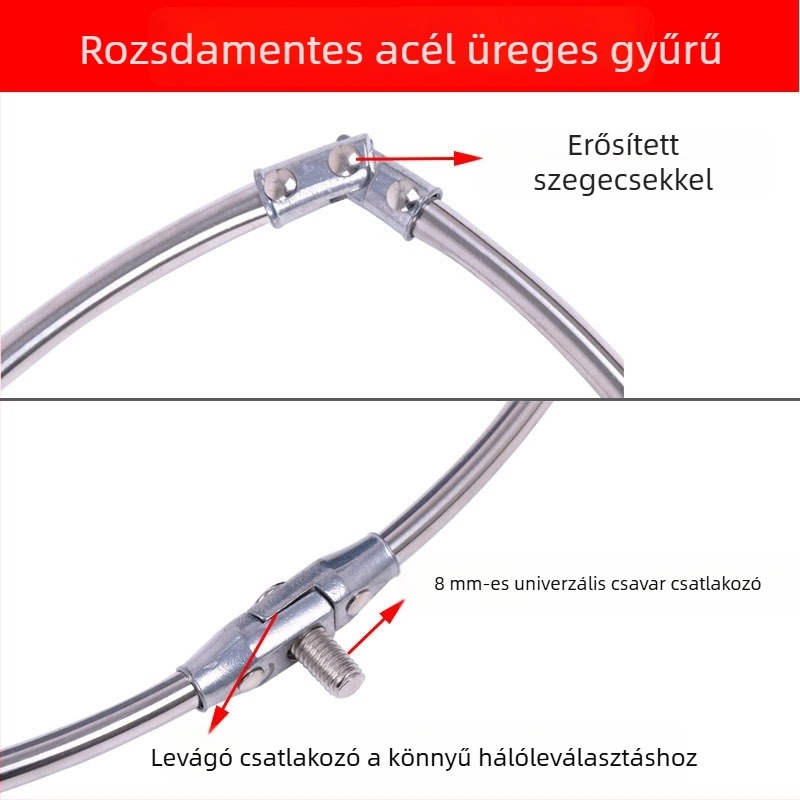 Összecsukható rozsdamentes acél horgász hálófej, sűrű hálóval
