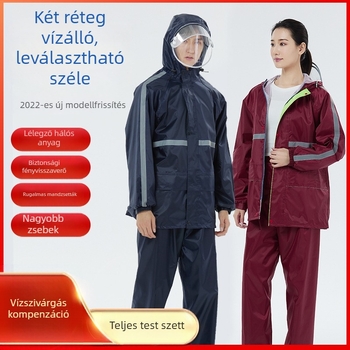 Felnőtt esőkabát és esőnadrág szett vastag vízálló hálós bélésével, Oxford anyagú, kapucnival és nagy karimával