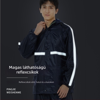 Felnőtt esőkabát és esőnadrág szett vastag vízálló hálós bélésével, Oxford anyagú, kapucnival és nagy karimával