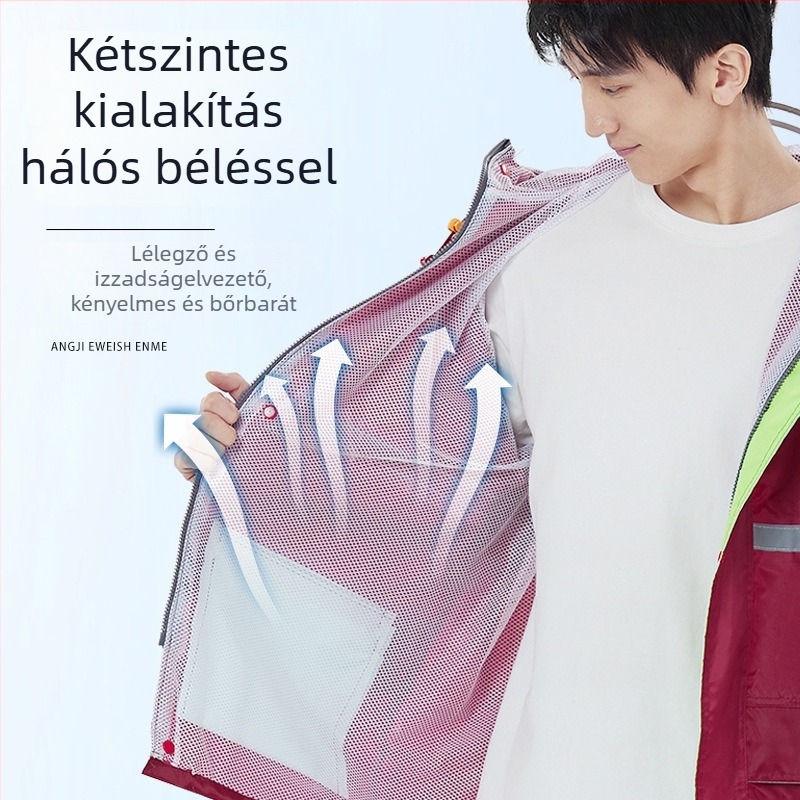 Felnőtt esőkabát és esőnadrág szett vastag vízálló hálós bélésével, Oxford anyagú, kapucnival és nagy karimával