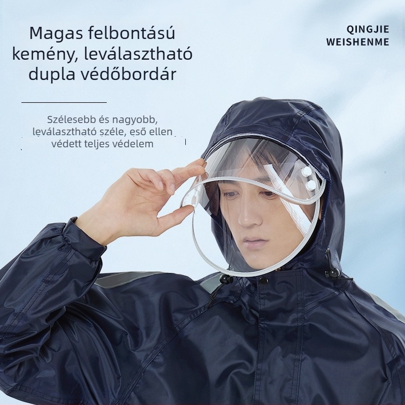 Felnőtt esőkabát és esőnadrág szett vastag vízálló hálós bélésével, Oxford anyagú, kapucnival és nagy karimával