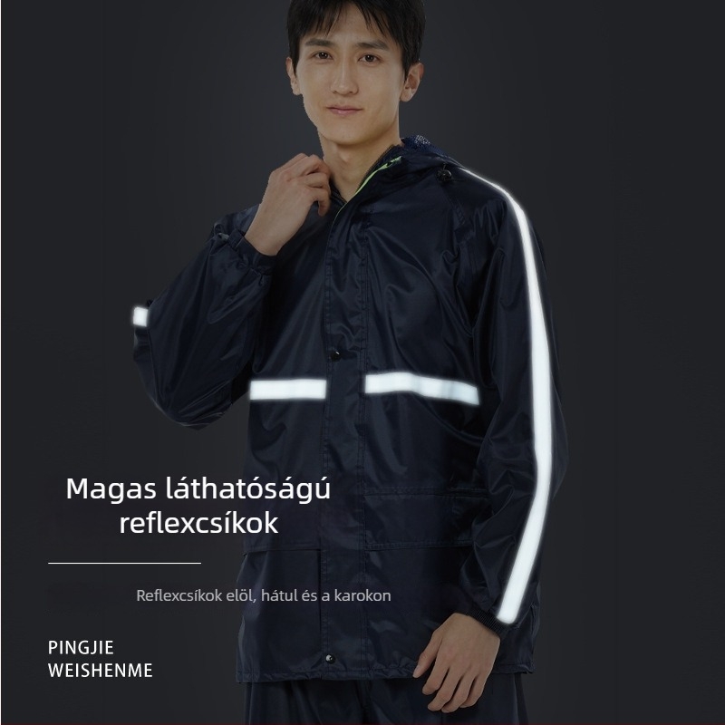 Felnőtt esőkabát és esőnadrág szett vastag vízálló hálós bélésével, Oxford anyagú, kapucnival és nagy karimával