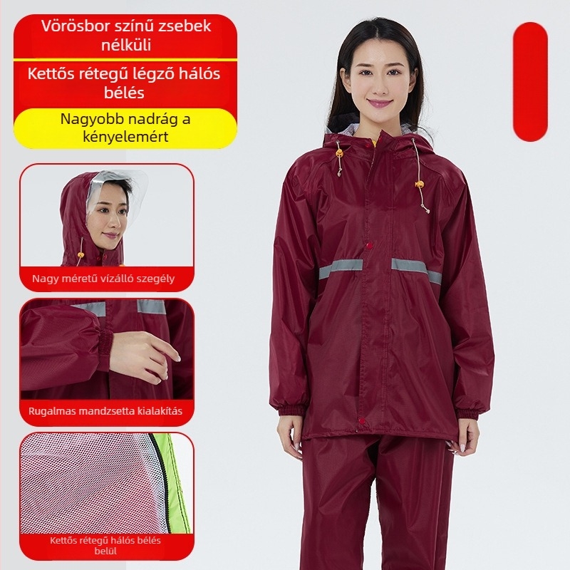 Felnőtt esőkabát és esőnadrág szett vastag vízálló hálós bélésével, Oxford anyagú, kapucnival és nagy karimával