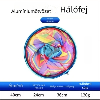 Ötvözetű alumíniumból készült egyben hálófej horgászathoz, nyomtatott mintával - Anyag: alumínium ötvözet; Fej átmérő: 25-45 cm; Háló mélység: 13-45 cm; Szemvastagság: finom; Teherbírás: 2-11 kg