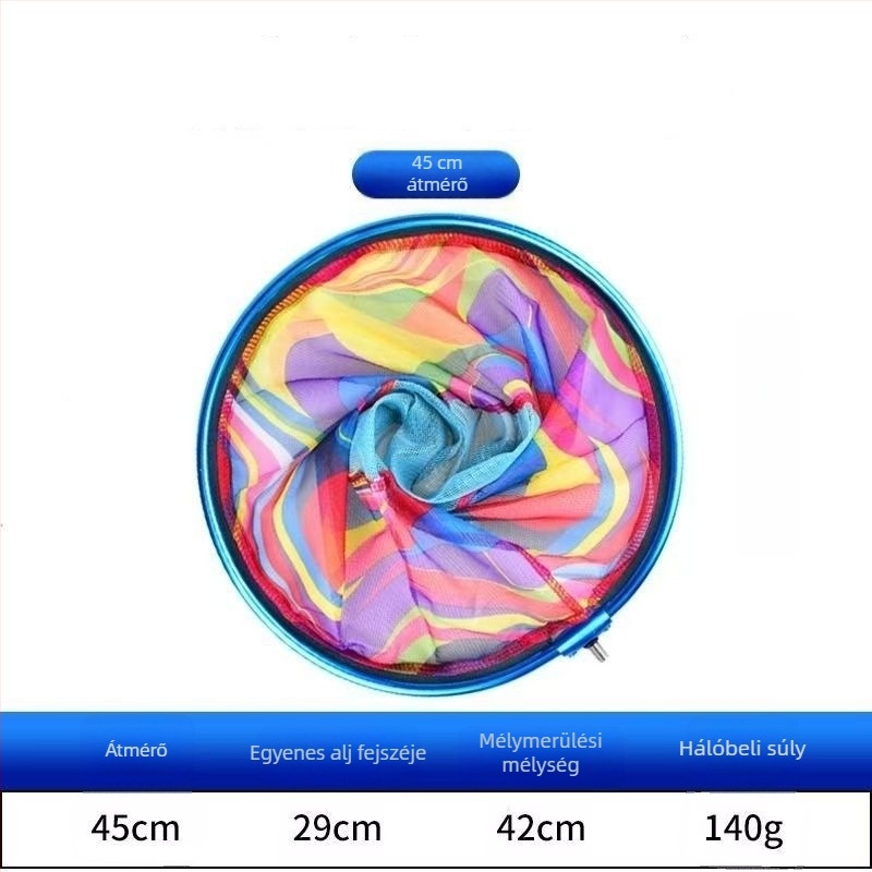 Ötvözetű alumíniumból készült egyben hálófej horgászathoz, nyomtatott mintával - Anyag: alumínium ötvözet; Fej átmérő: 25-45 cm; Háló mélység: 13-45 cm; Szemvastagság: finom; Teherbírás: 2-11 kg