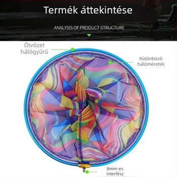 Horgász hálófej nagy szemű, nejlon háló, gyűrű alumínium-ötvözet, vastagabb alumínium keret, 8 mm-es csavaros csatlakozás