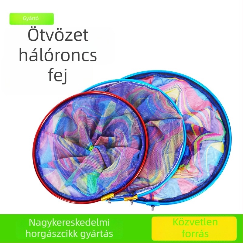 Horgász hálófej nagy szemű, nejlon háló, gyűrű alumínium-ötvözet, vastagabb alumínium keret, 8 mm-es csavaros csatlakozás