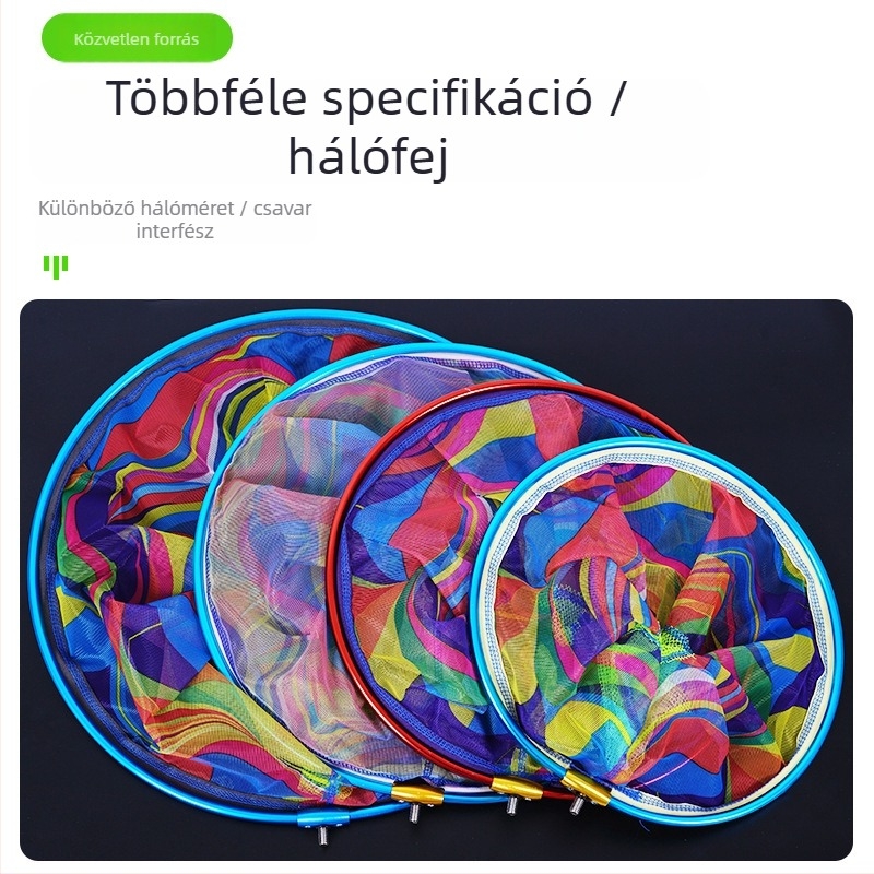 Horgász hálófej nagy szemű, nejlon háló, gyűrű alumínium-ötvözet, vastagabb alumínium keret, 8 mm-es csavaros csatlakozás
