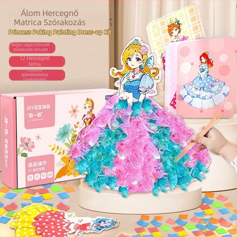 Gyerekeknek szóló papíralapú DIY művészeti készlet: Álomszép hercegnő – 3D ruhákkal, multifunkcionális és testre szabható