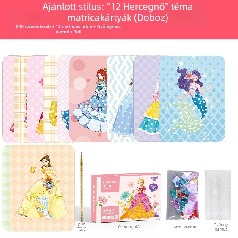 Gyerekeknek szóló papíralapú DIY művészeti készlet: Álomszép hercegnő – 3D ruhákkal, multifunkcionális és testre szabható