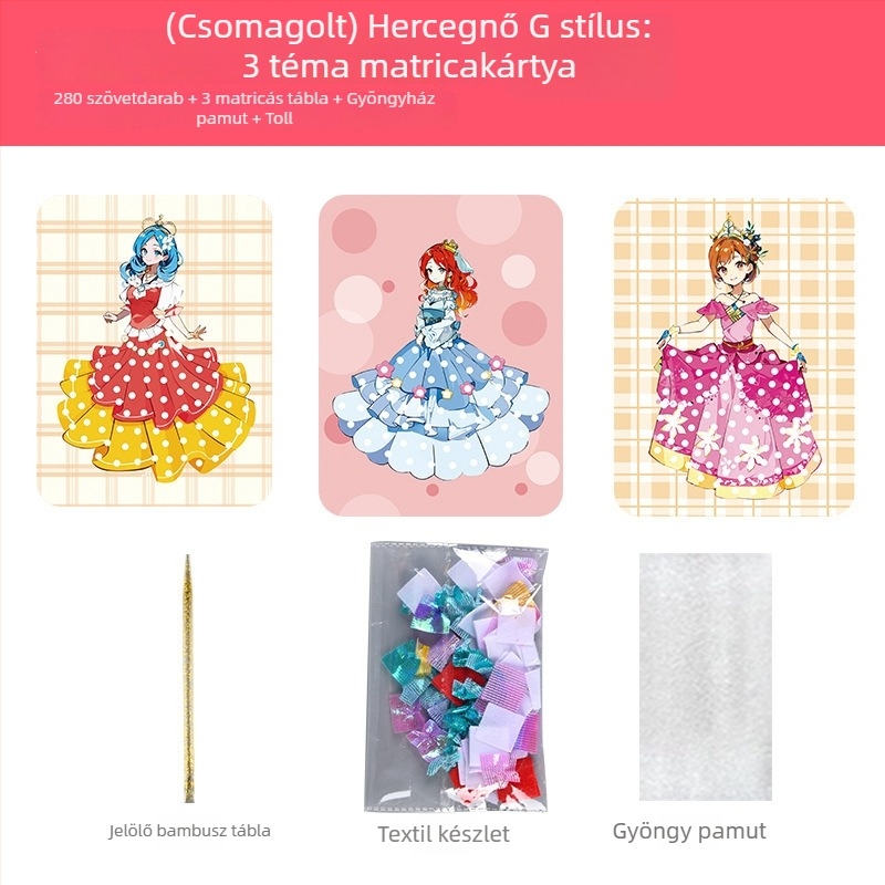 Gyerekeknek szóló papíralapú DIY művészeti készlet: Álomszép hercegnő – 3D ruhákkal, multifunkcionális és testre szabható
