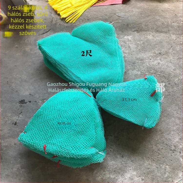 Horgász háló táska, kézzel készített, 9 szálból álló új anyagból, háromrétegű kialakítás