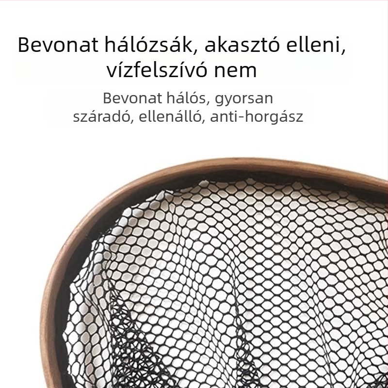 Ívelt nyelű fly fishing háló, elmfa anyagból, SEA PRO, halbarát háló ragasztott zsebbel