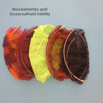 Hajtható rozsdamentes acélból készített horgász hálófej finom hálóval, könnyen tárolható