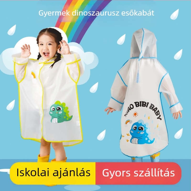 Dínó grafikás gyerek esőkabát készlet, 2-6 éveseknek, fiúknak és lányoknak, átlátszó poncsó