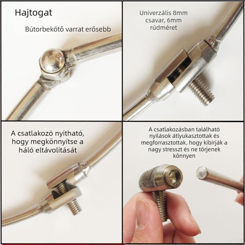 Rozsdamentes acélból készült szilárd halászhálófej, összecsukható gyűrűvel, integrált vastag csavaros dizájnnal, 8 mm-es keret