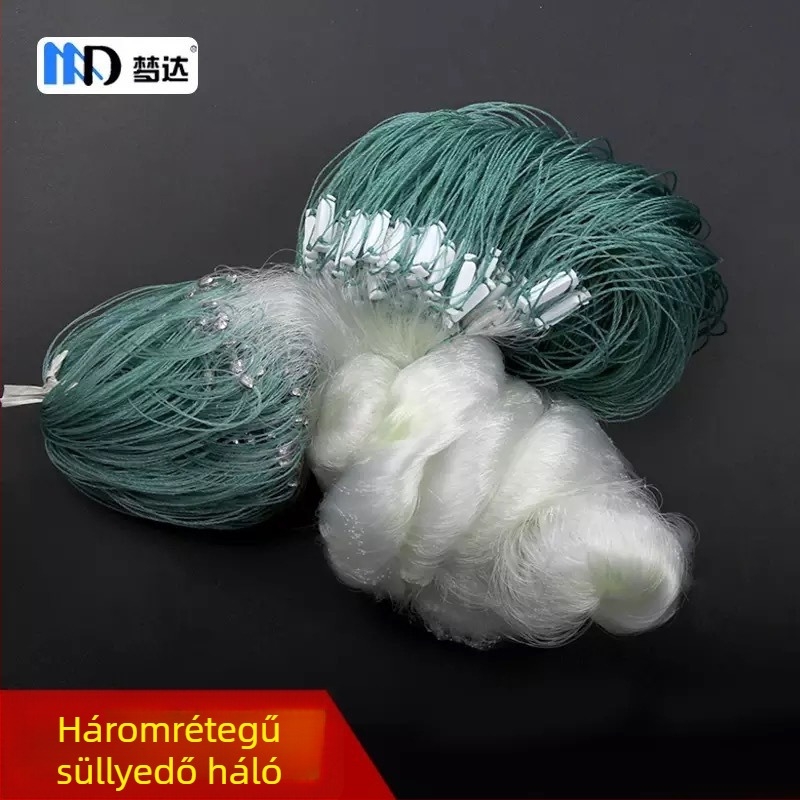 Nylon horgászháló háromrétegű süllyedő résszel és egy rétegű lebegő résszel