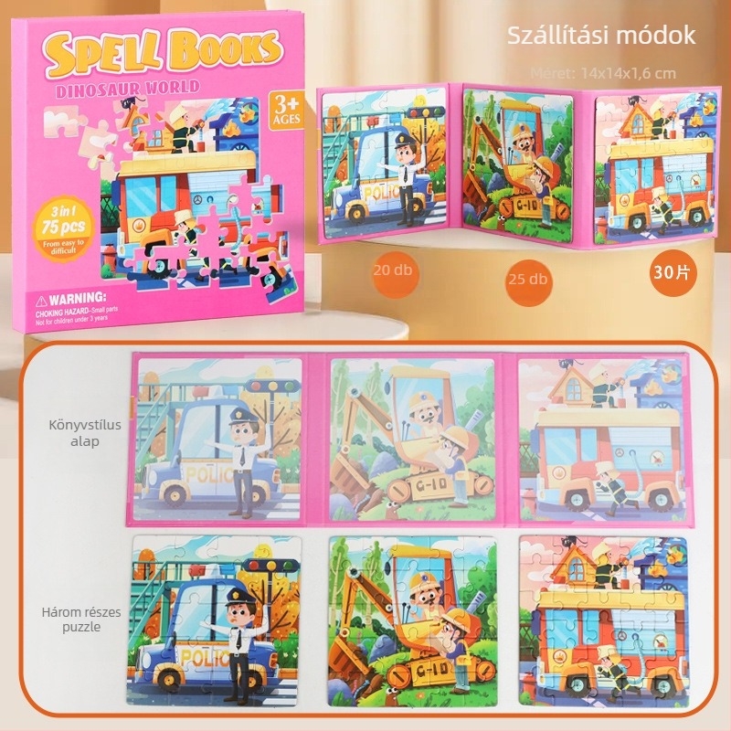 Mágneses puzzle – csendes könyv stílusú, három az egyben, papíralapú sík puzzle 4–6 éves gyerekek számára; bliszter csomagolás; testreszabás a rajzok szerint
