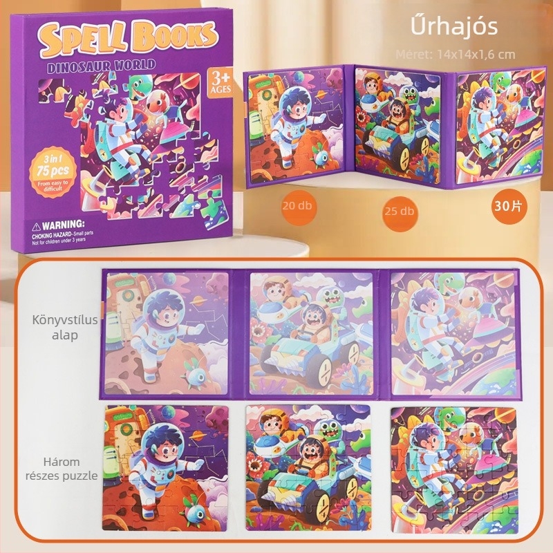 Mágneses puzzle – csendes könyv stílusú, három az egyben, papíralapú sík puzzle 4–6 éves gyerekek számára; bliszter csomagolás; testreszabás a rajzok szerint