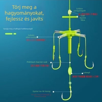 Iseni 4-horgos világító horoggal horgászkészlet fat-head fish-hez, Crucian Carp és Bighead Carp számára, kubus csalival és flip horoggal