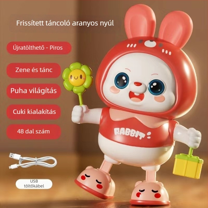 Interaktív oktatási elektromos nyuszi játék 4–6 éveseknek: énekel és táncol, távirányító, zene és fények, elemmel működik