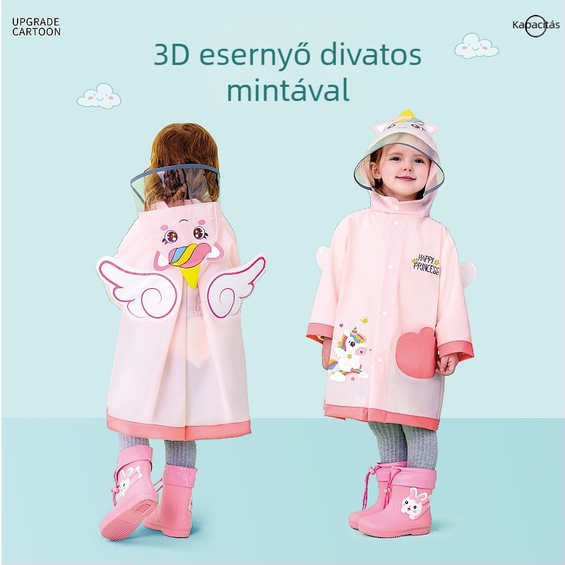Gyerek esőkabát, 3D cartoon dizájn, EVA anyag, teljes testfedés, egy gyerek számára