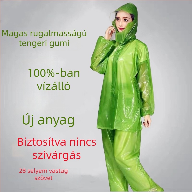 Felnőtt split esőkabát nadrággal, PVC anyagból, vastag, túrázáshoz, logóval nyomtatva