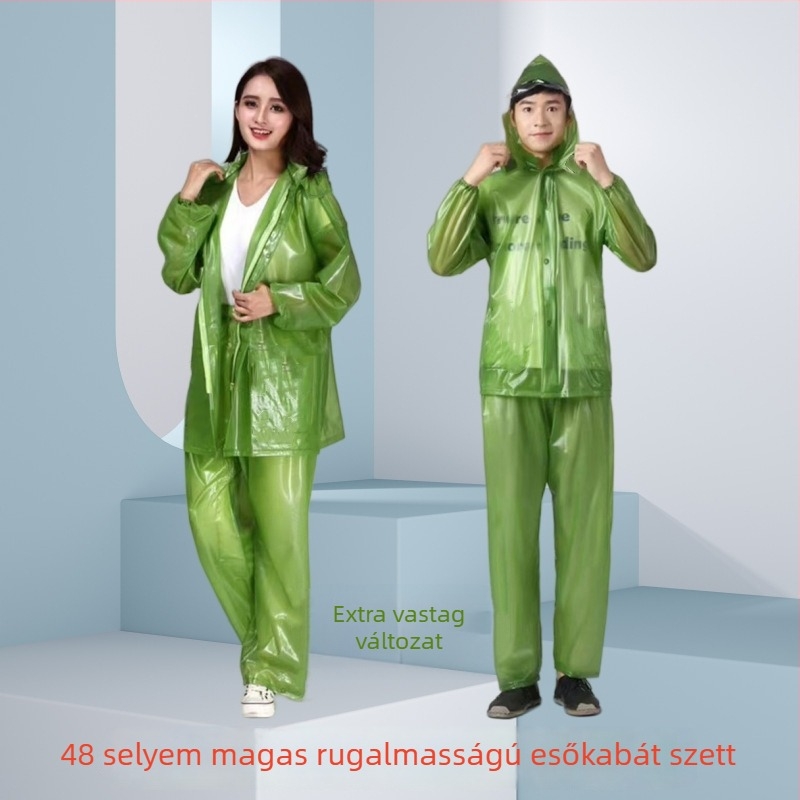 Felnőtt split esőkabát nadrággal, PVC anyagból, vastag, túrázáshoz, logóval nyomtatva