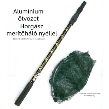 Összecsukható horgász háló alumínium ötvözetből, három részes teleszkópos szárral és hálófejjel
