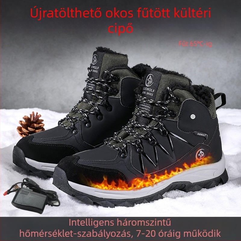 USB-s működtetésű elektromos fűtésű cipő, férfiaknak, felsőrész: szintetikus bőr, talp: gumi