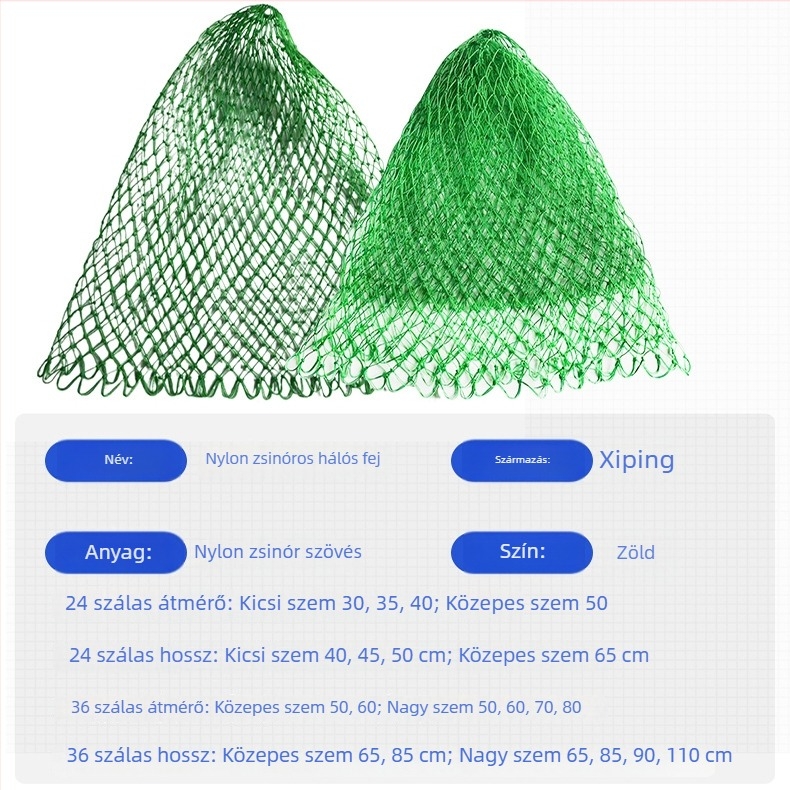 Vastag ciánkék nylon halászháló nagy halakhoz, 24- és 36-szálas hálóval, hálótáska