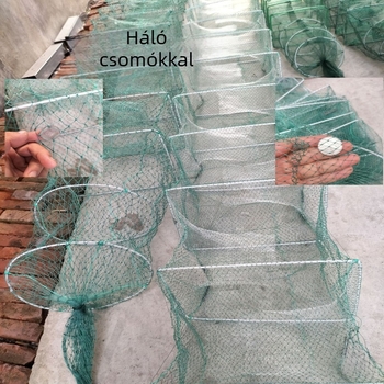 Összecsukható garnéla- és homárketrecek, tenyésztőketrecek, ketrecek halaknak, különféle vízi élőlényekre alkalmas hálók, multifunkcionális horgász hálók