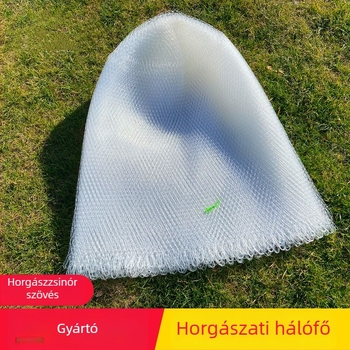 Fehér monofil szálú horgászháló sűrű hálóval és kis szemekkel, szőtt horgászati eszköz