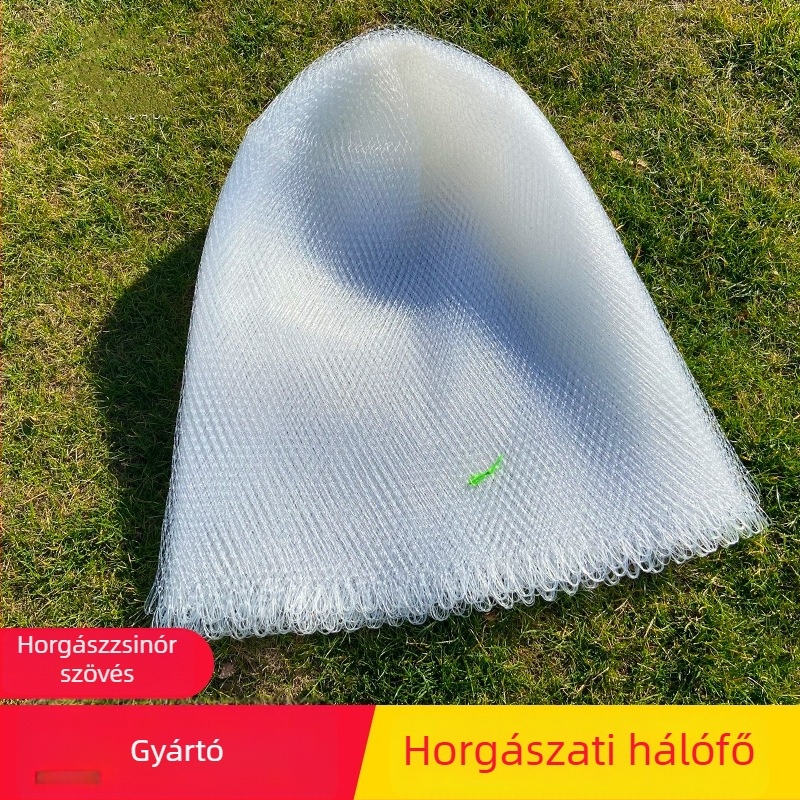 Fehér monofil szálú horgászháló sűrű hálóval és kis szemekkel, szőtt horgászati eszköz
