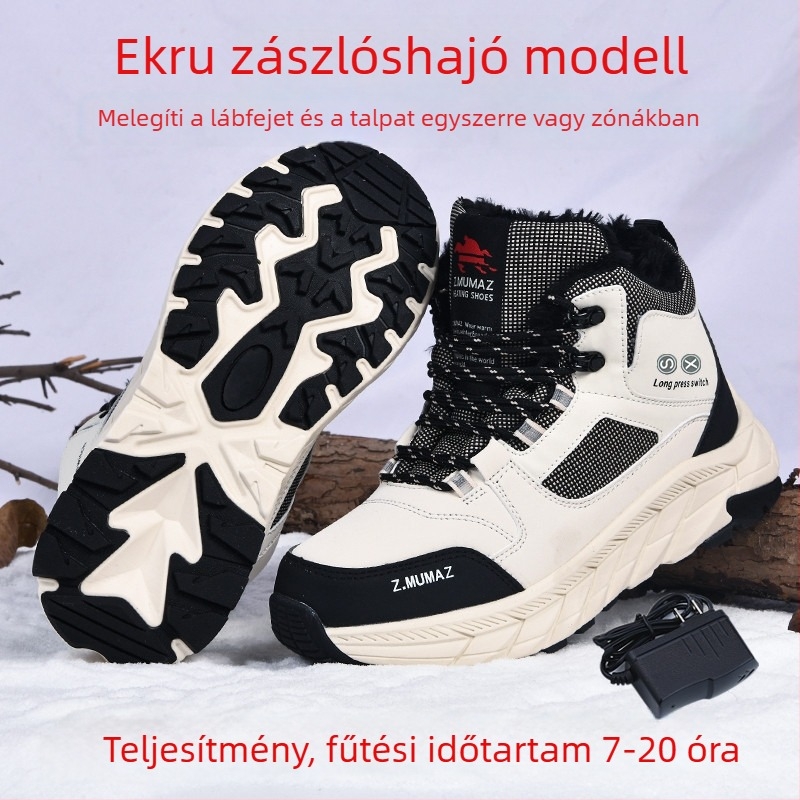 Téli kültéri elektromos fűtésű cipő, dupla oldali fűtés, fekete pamut papucs, uniszex