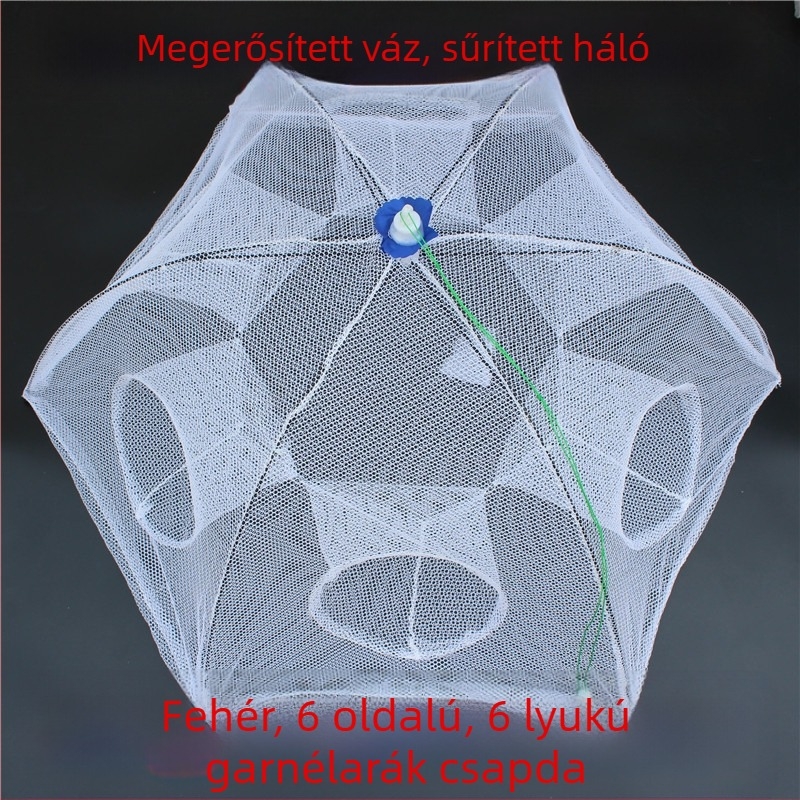 Fehér garnéla kosár és háló készlet, összecsukható horgász háló, kézzel dobott háló, halas táska, halas ketrec, horgászfelszerelés