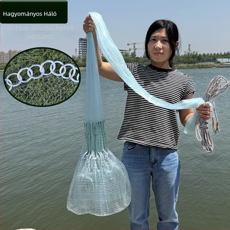 Koreai stílusú hagyományos kézi dobálható halászháló, apró szemekkel, retro, monofilament szálból