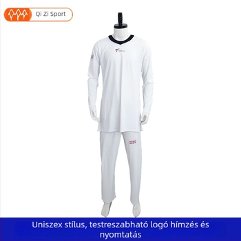 Taekwondo egyenruha, jégselyem anyag, 100% poliészter, csíkos minta, Taekwondo versenyekre