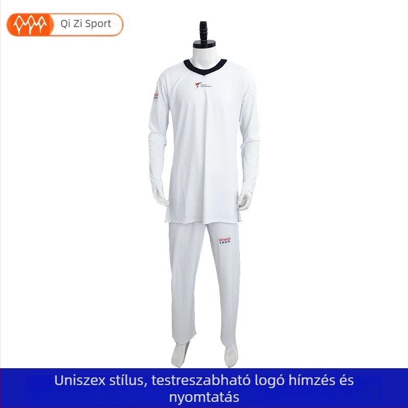 Taekwondo egyenruha, jégselyem anyag, 100% poliészter, csíkos minta, Taekwondo versenyekre