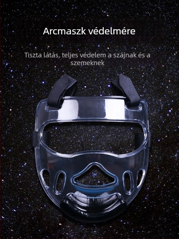 Taekwondo fejvédő sisak arcvédővel, NBR anyagból, öntött kivitel, modell 005, súly 1