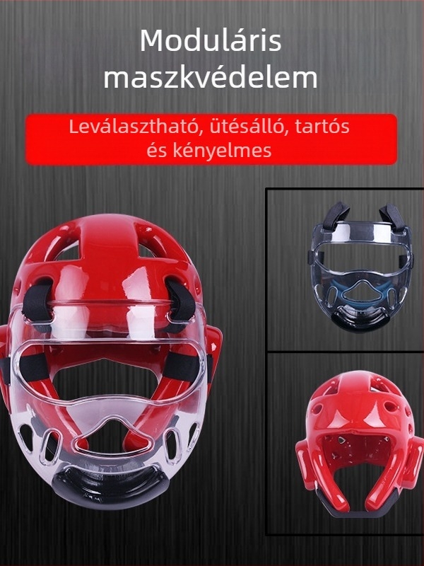 Taekwondo fejvédő sisak arcvédővel, NBR anyagból, öntött kivitel, modell 005, súly 1